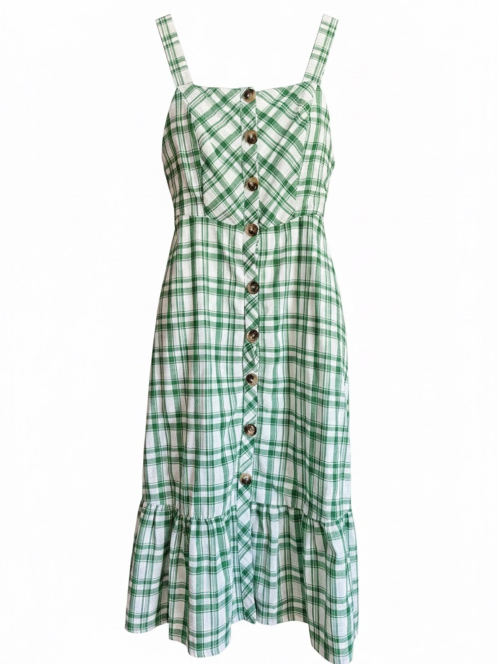 Green & White Plaid Button-Front Peplum Top